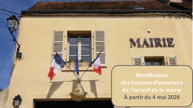 Modification des horaires d’ouverture de l’accueil de la mairie à partir de Mai / période d’été